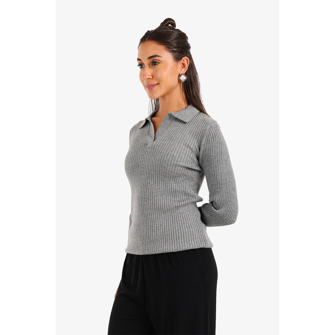 كارينا بلوفر تريكو مضلع مع ياقة حريمي 57528