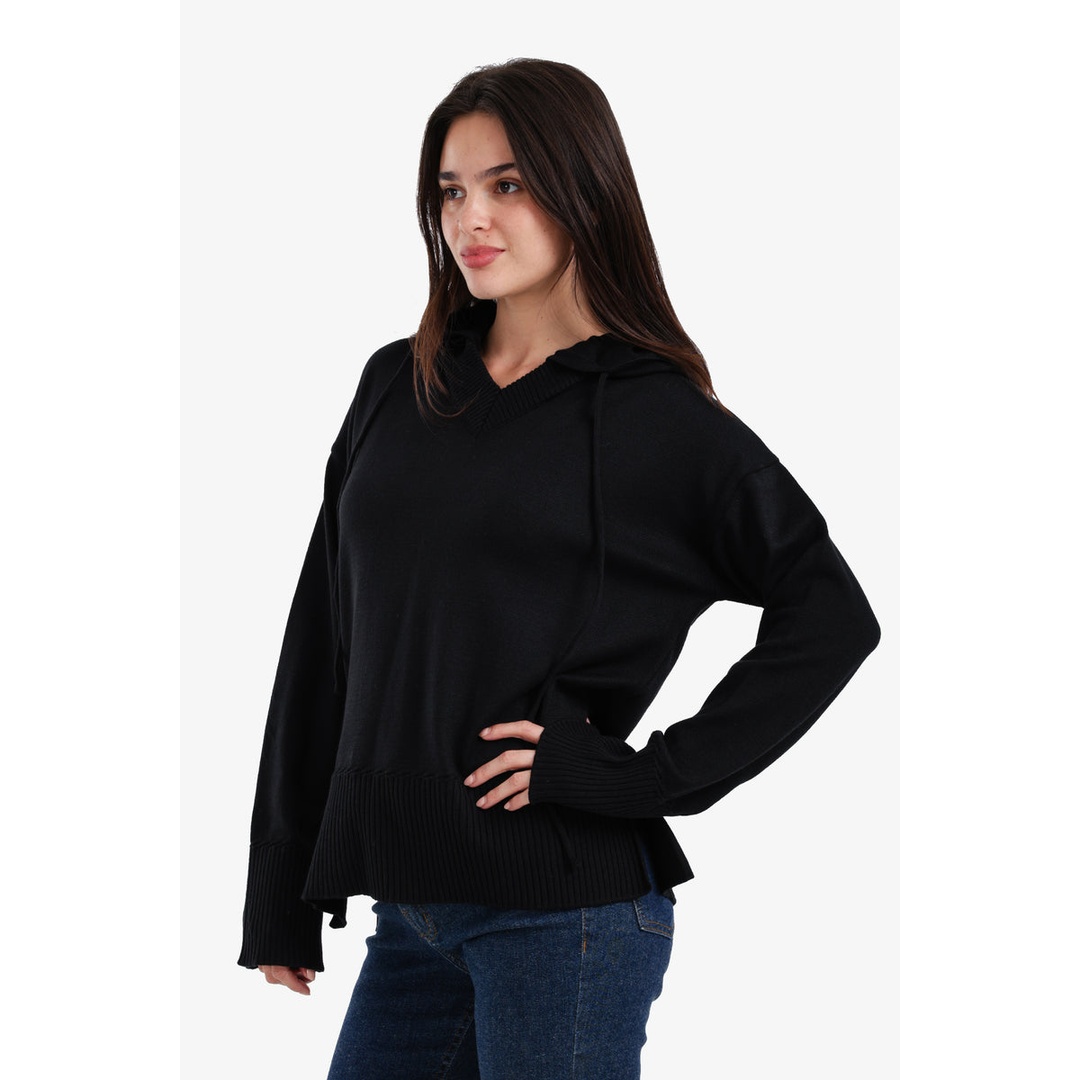 هودي مريح بياقة على شكل حرف V مضلع - 57917