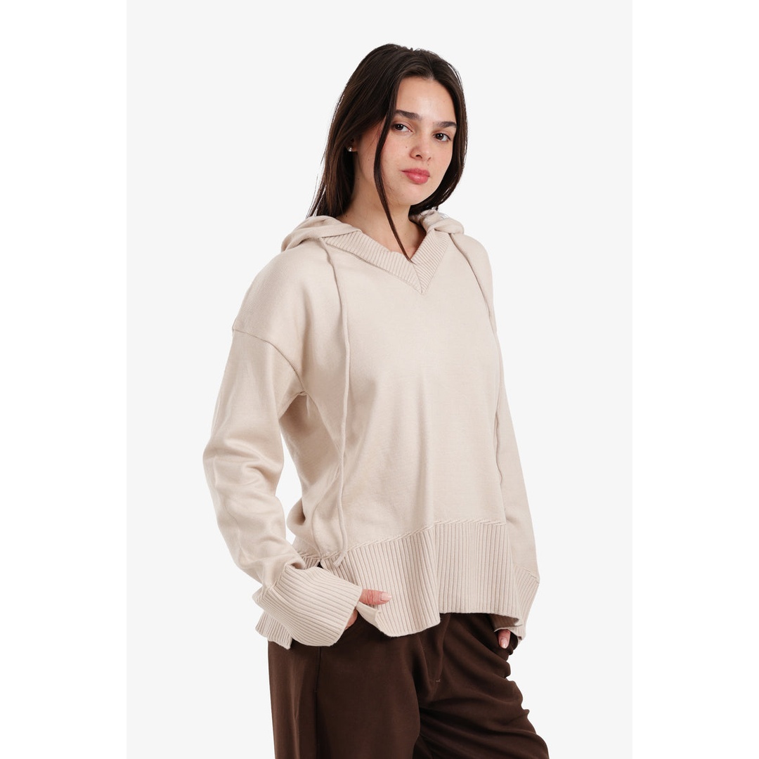 هودي مريح بياقة على شكل حرف V مضلع - 57917