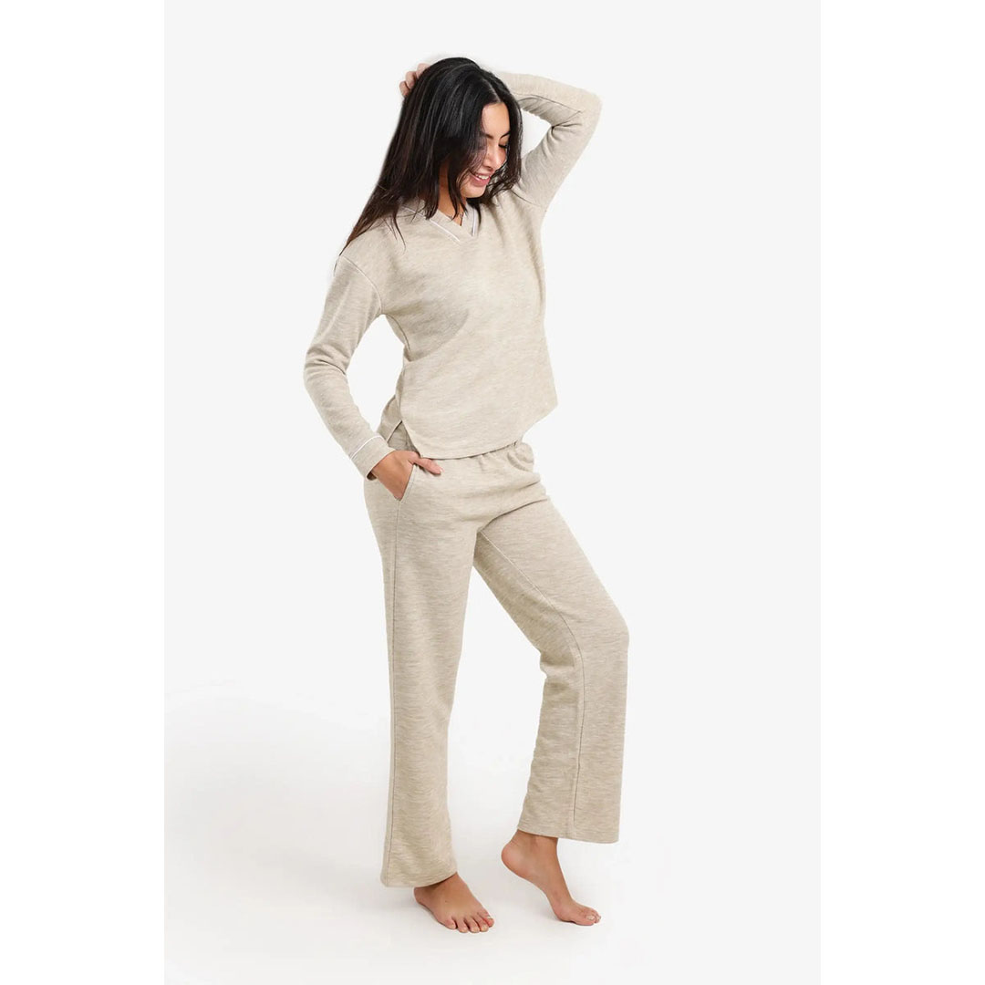 طقم بيجامة بتصميم ذاتي حريمي - بيج 57950