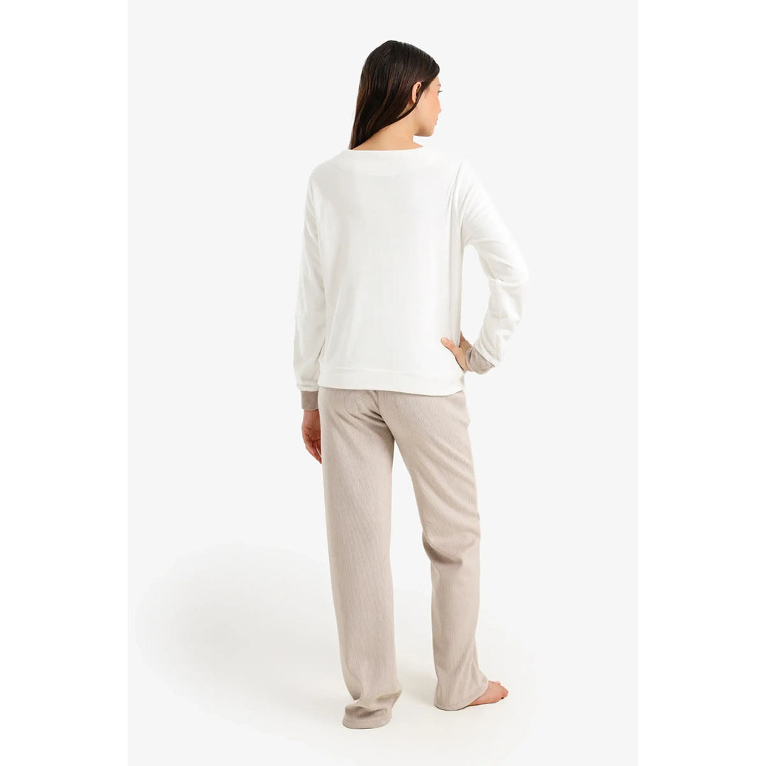 طقم بيجامة مخملي برقبة على شكل حرف V حريمي 58034