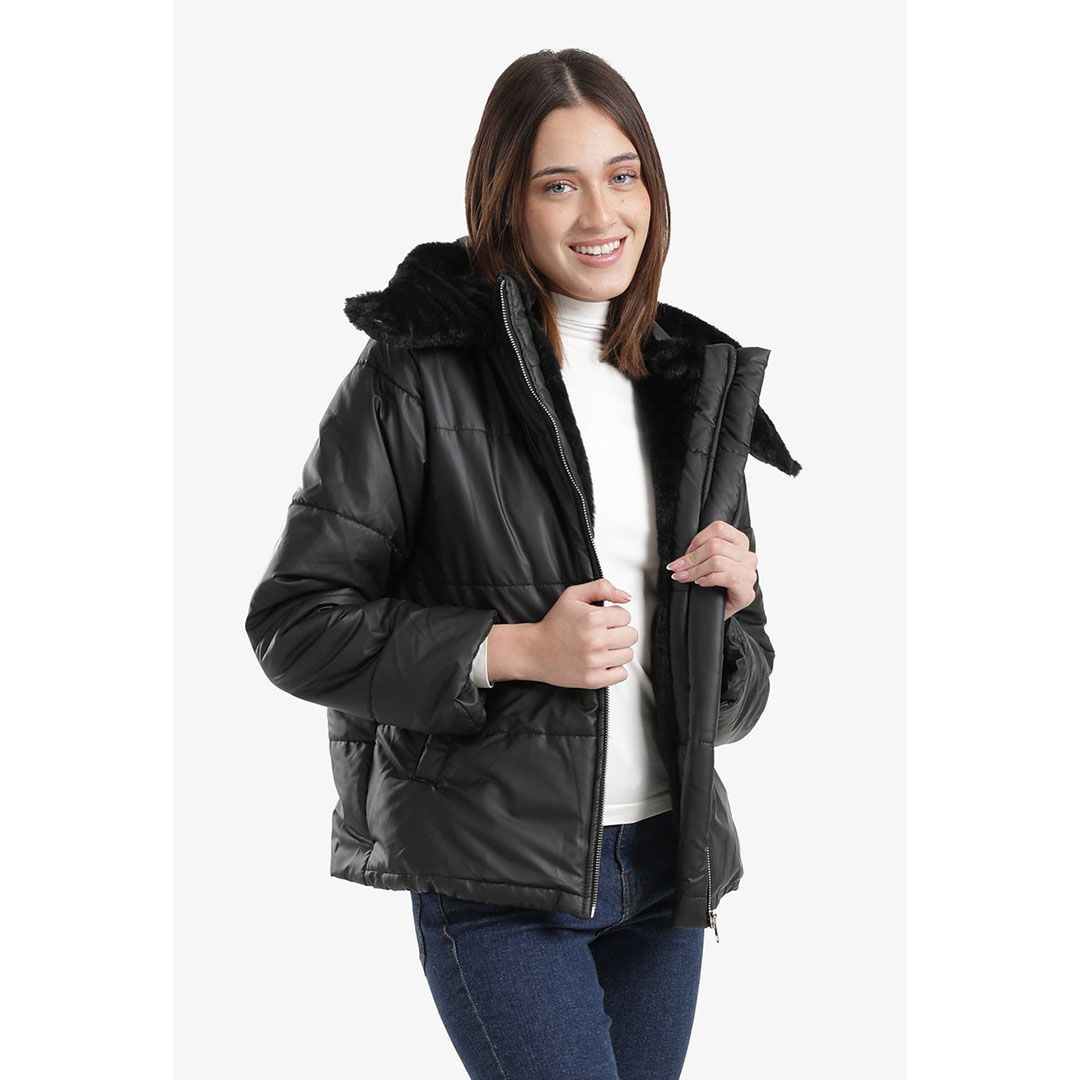 جاكيت منفوخ بسوستة حريمي - أسود - 58117