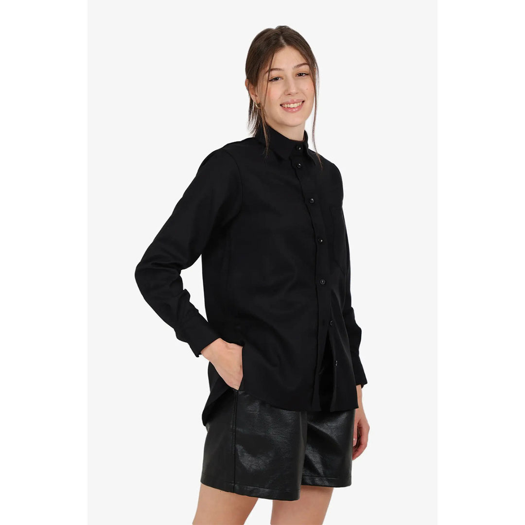 قميص مريح طويل ومنخفض حريمي - أسود 58119