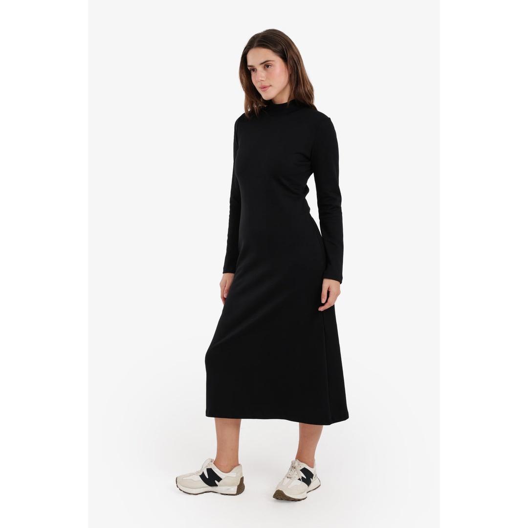 فستان ميدي بياقة عالية - أسود - 58231