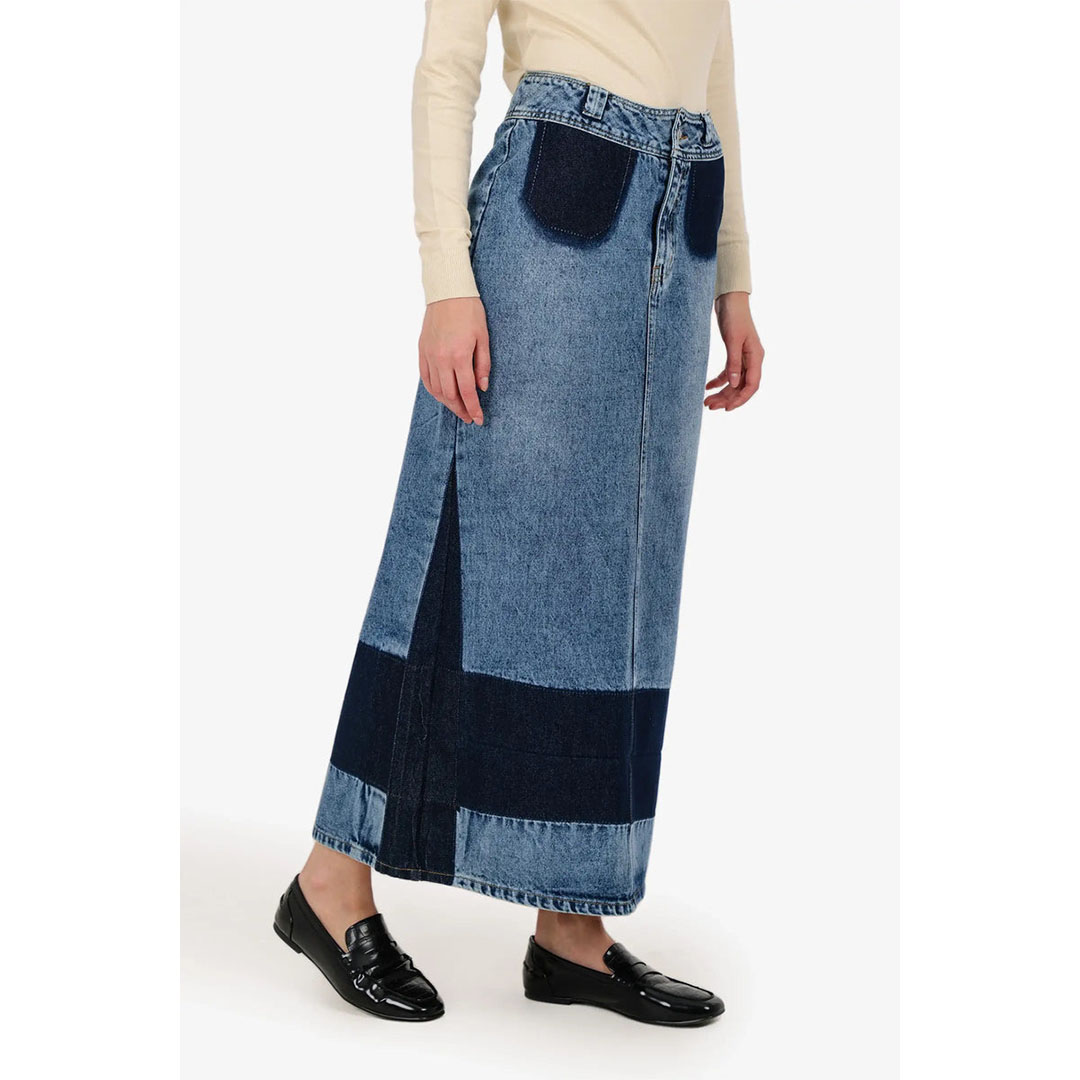 جيبة جينز ثنائية اللون حريمي - أزرق 58245