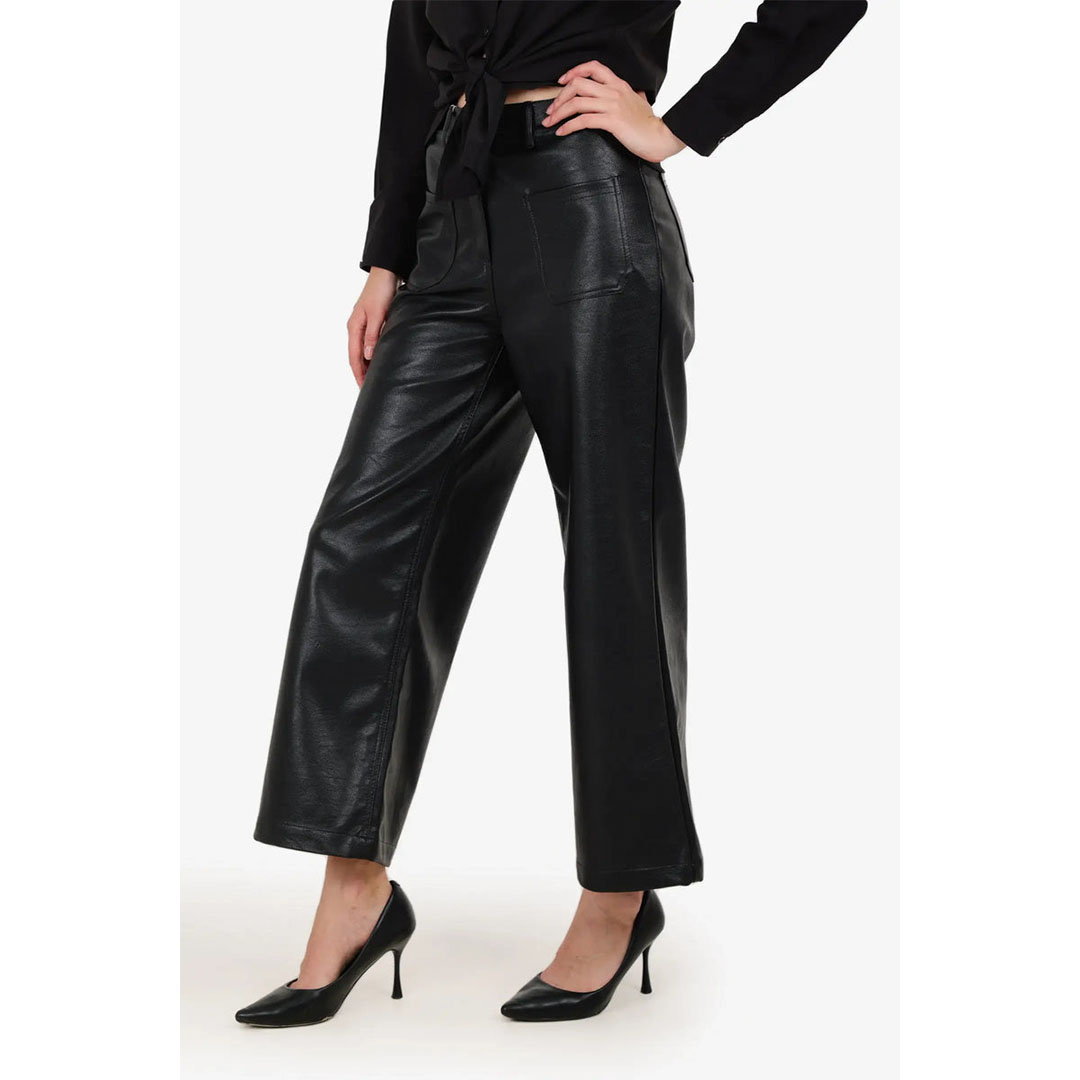 بنطلون جلد بقصة واسعة حريمي - أسود 58265