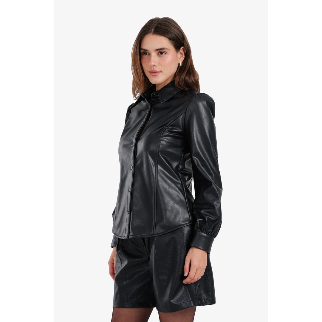 قميص جلد بأزرار كبس - أسود - 58266