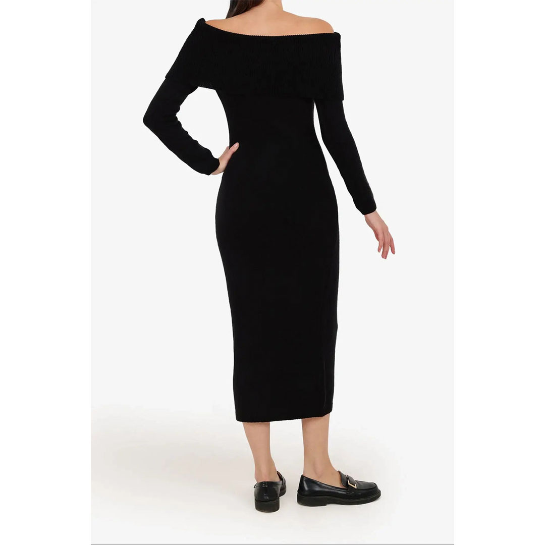 فستان ميدي مكشوف الكتفين حريمي - أسود 57530