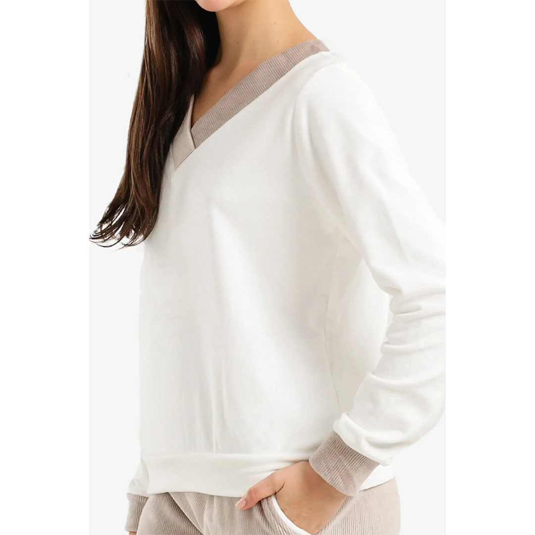 طقم بيجامة مخملي برقبة على شكل حرف V حريمي 58034