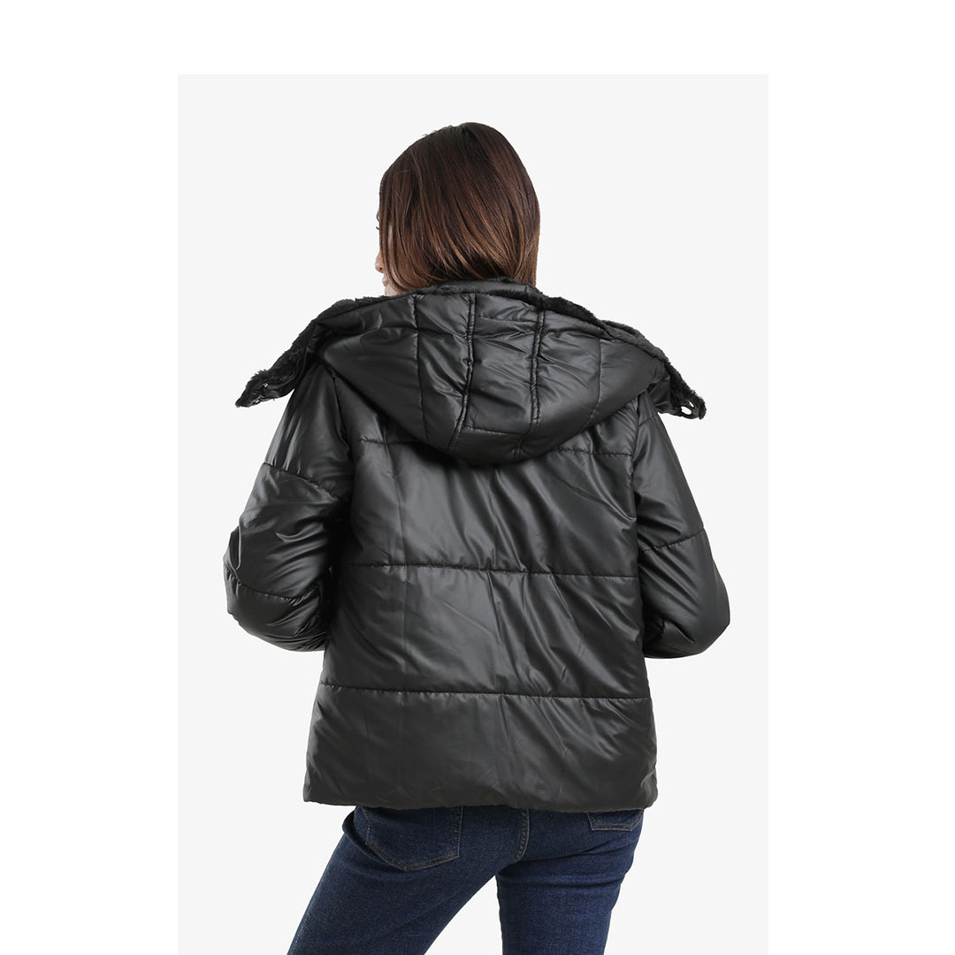 جاكيت منفوخ بسوستة حريمي - أسود - 58117