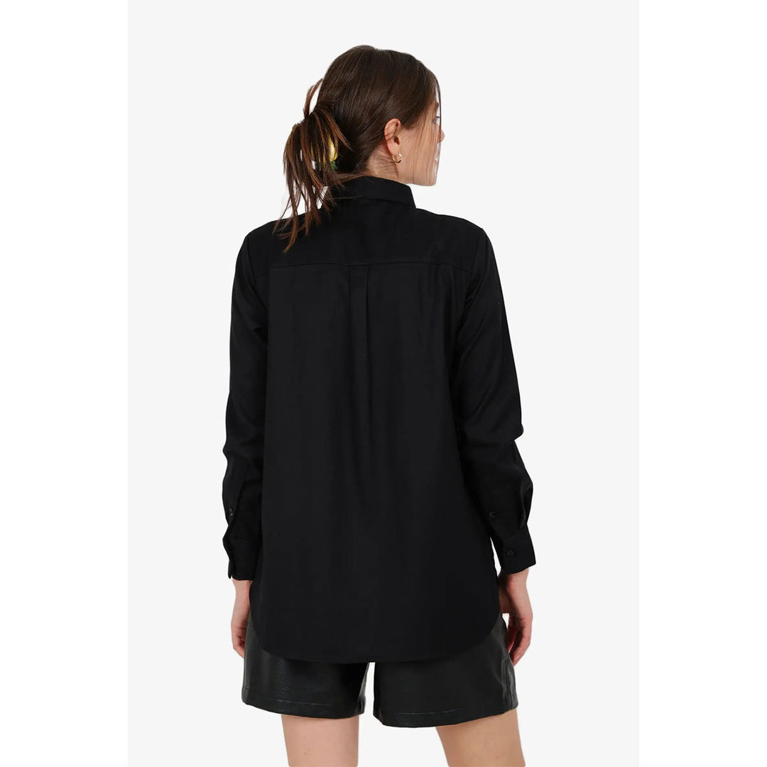 قميص مريح طويل ومنخفض حريمي - أسود 58119