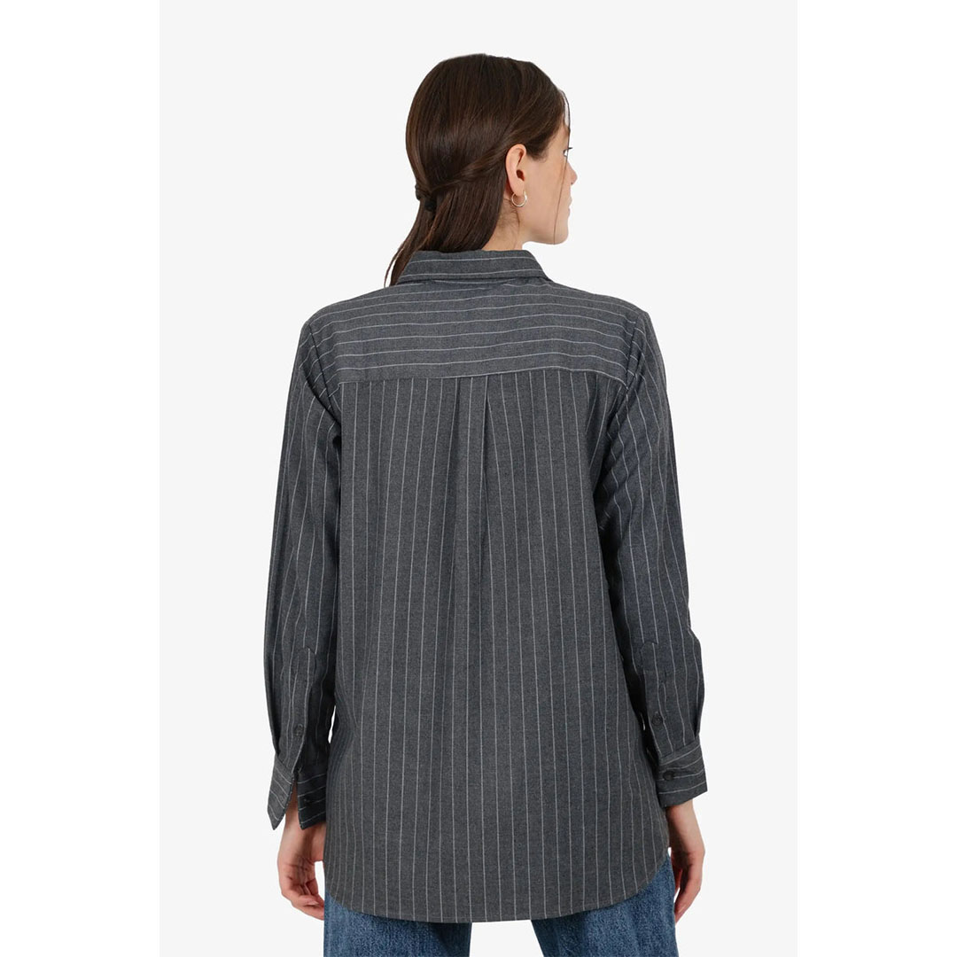 قميص مخطط بقصة عادية حريمي - رمادي 58187