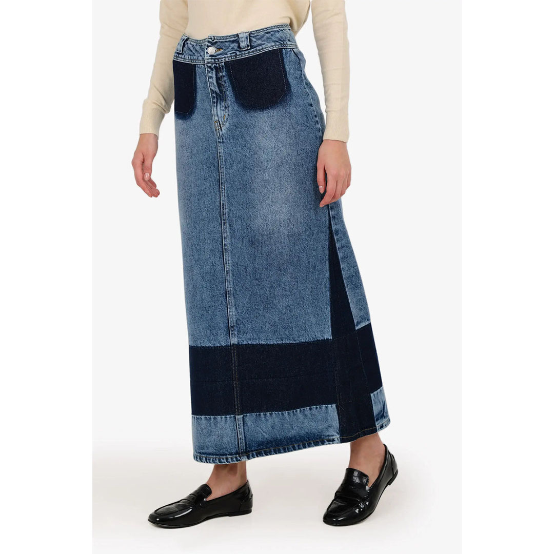 جيبة جينز ثنائية اللون حريمي - أزرق 58245