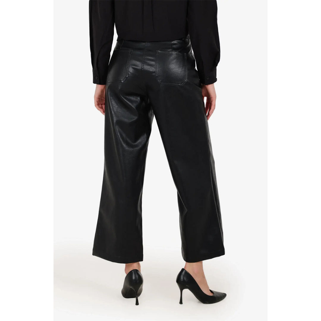 بنطلون جلد بقصة واسعة حريمي - أسود 58265