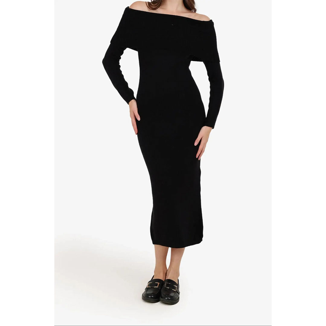 فستان ميدي مكشوف الكتفين حريمي - أسود 57530