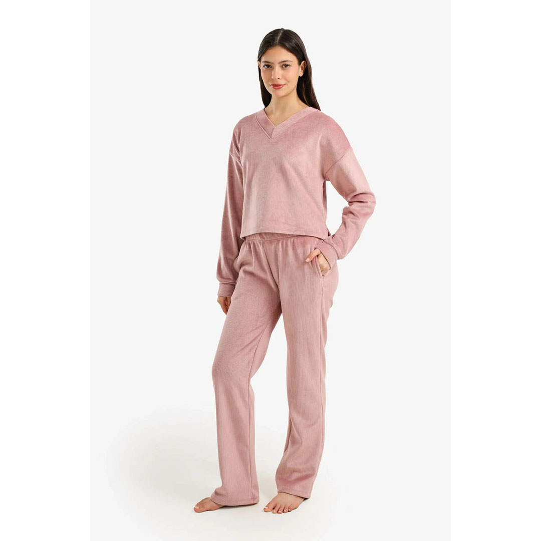 طقم بيجامة قطيفة مضلعة - 2 قطعة 57990