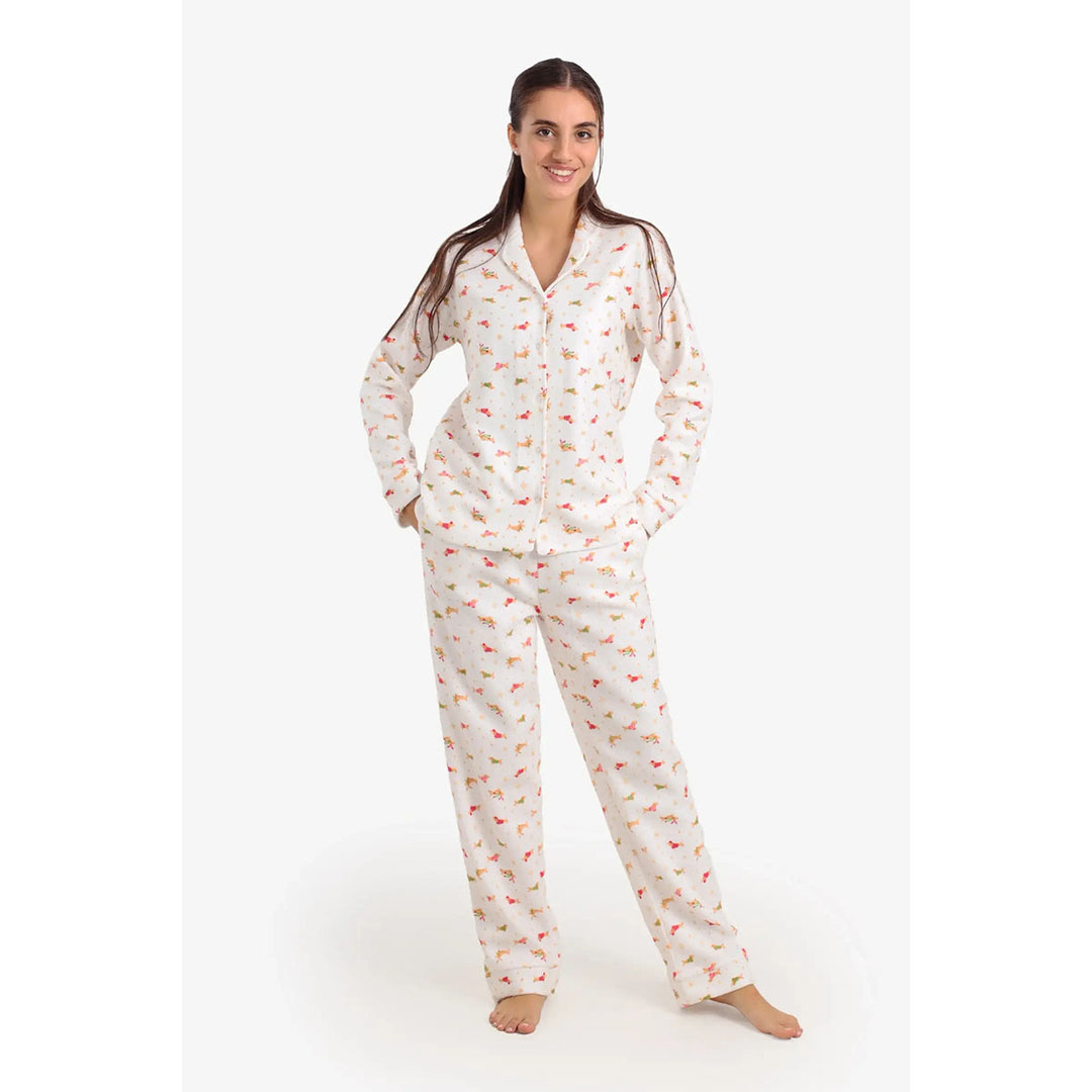 طقم بيجامة مطبوع عليه عيد الميلاد حريمي 58043