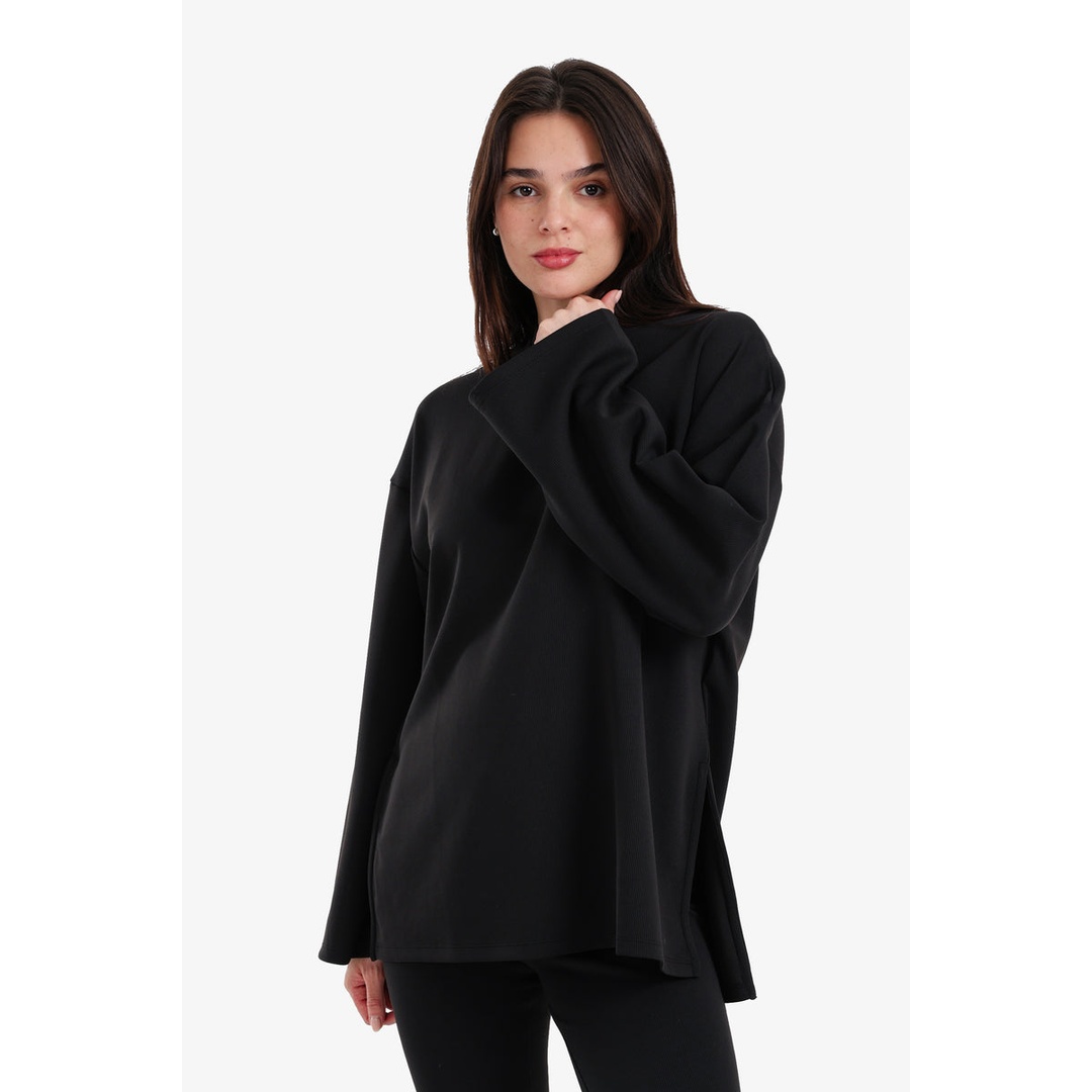 بلوزة واسعة برقبة دائرية - أسود - 58308