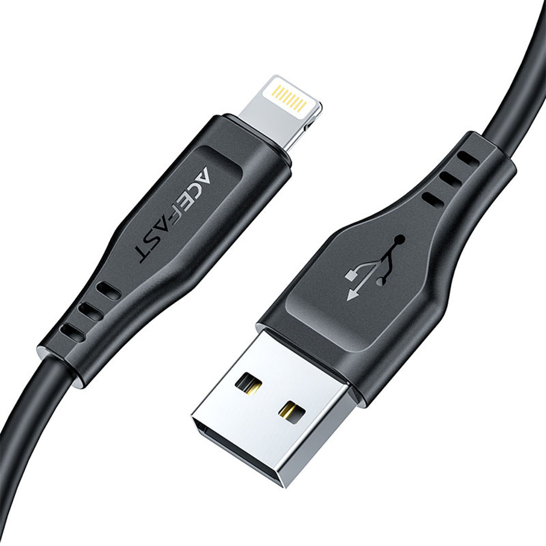 كابل شحن C3-02 USB-A إلى لايتنينج TPE - أسود