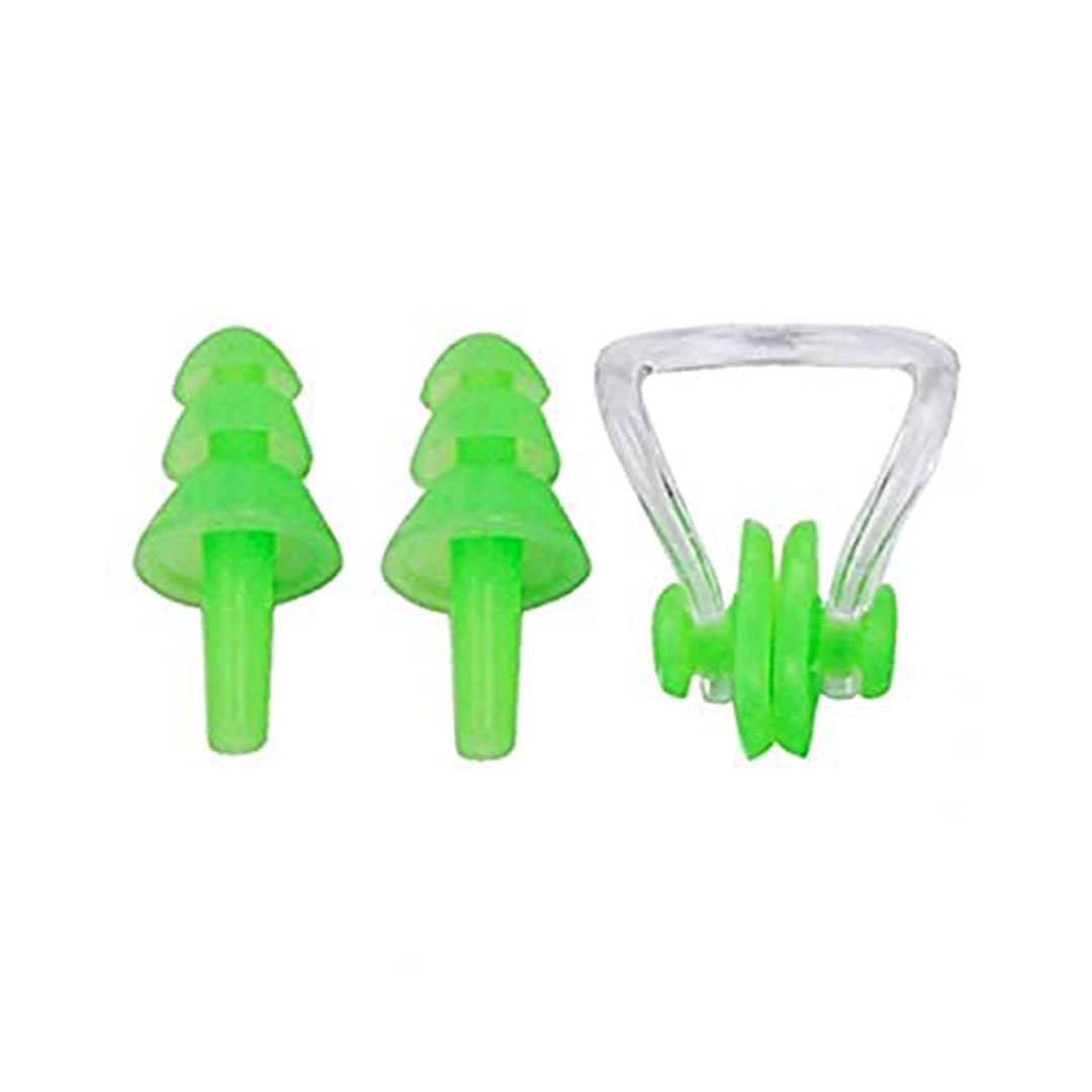 طقم مشابك انف وسدادات اذن للسباحة - أخضر