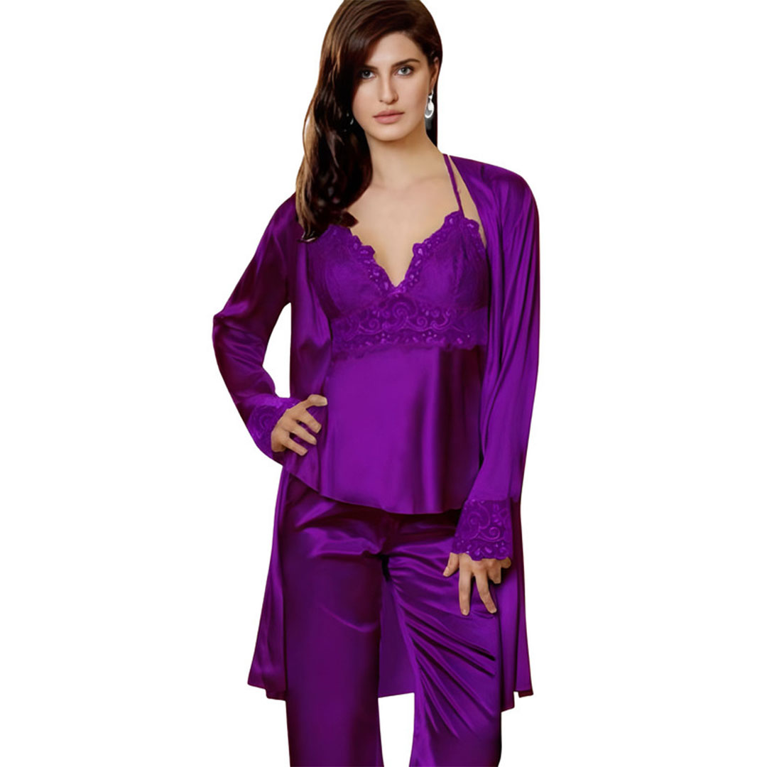 طقم للانجيري بجامة ستان دانتلا شيفون - 3 قطع 139