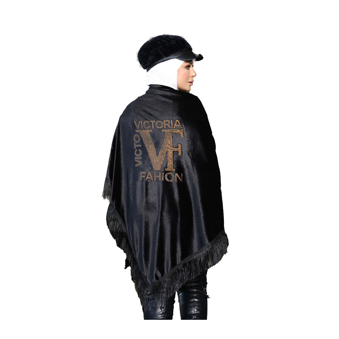 شال قطيفه تطرييز استراس شكل VF - أسود