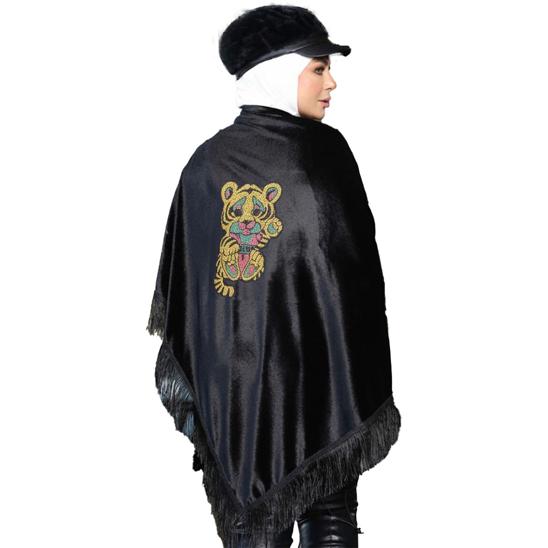 شال بتطريز دبدوب قطيفه - أسود