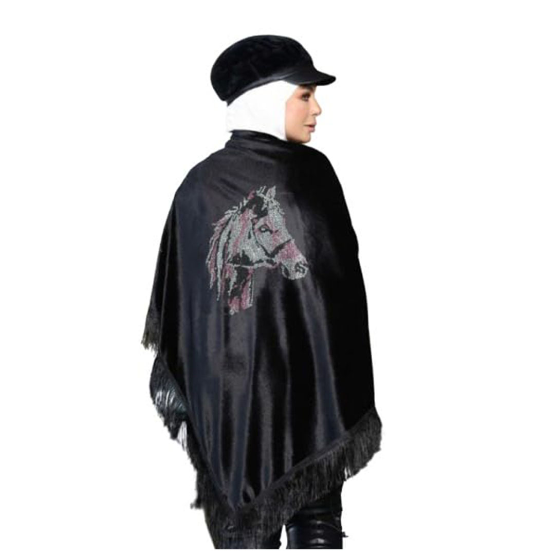 شال بتطريز  حصان بينك قطيفه - أسود