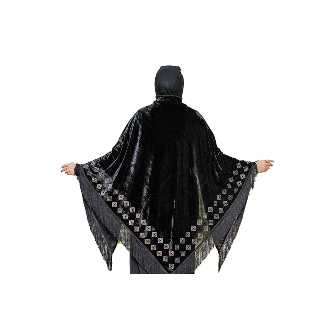 شال بتطريز  مثلثات قطيفه - أسود