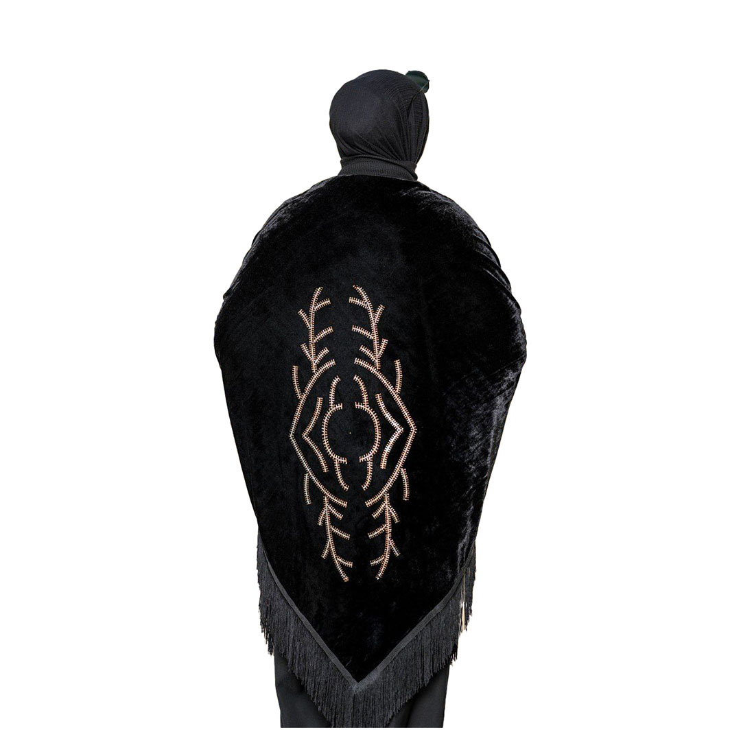 شال بتطريز علي شكل عين حورس قطيفه - أسود