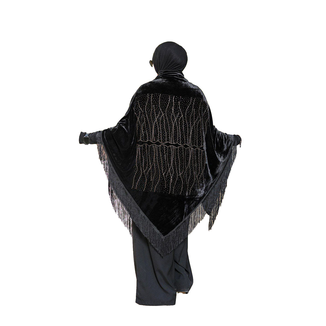 شال بتطريز الظهر بسيط قطيفه - أسود