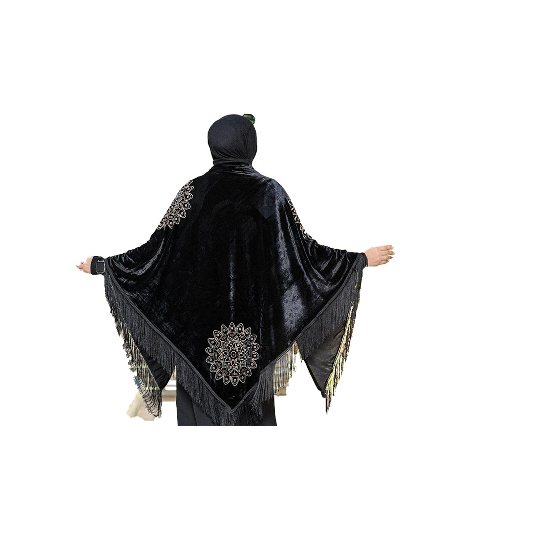 شال بتطريز شكل ورد قطيفه - أسود
