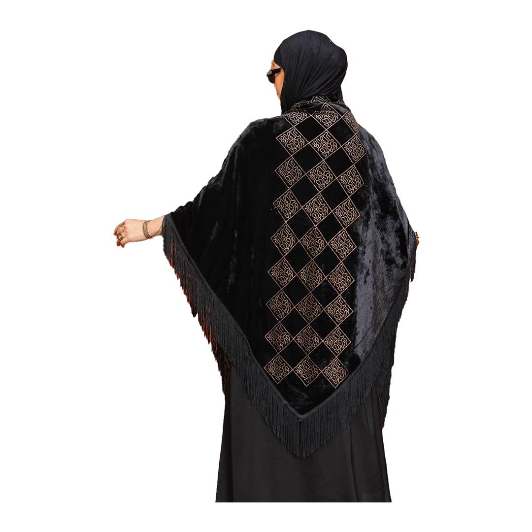شال بتطريز وتصميم راقي قطيفه - أسود