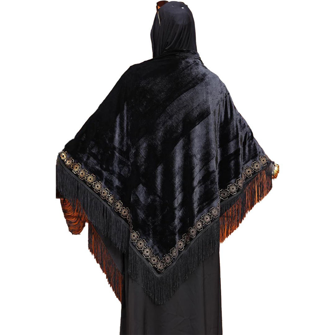 شال بتطريز  ورده قطيفه - أسود