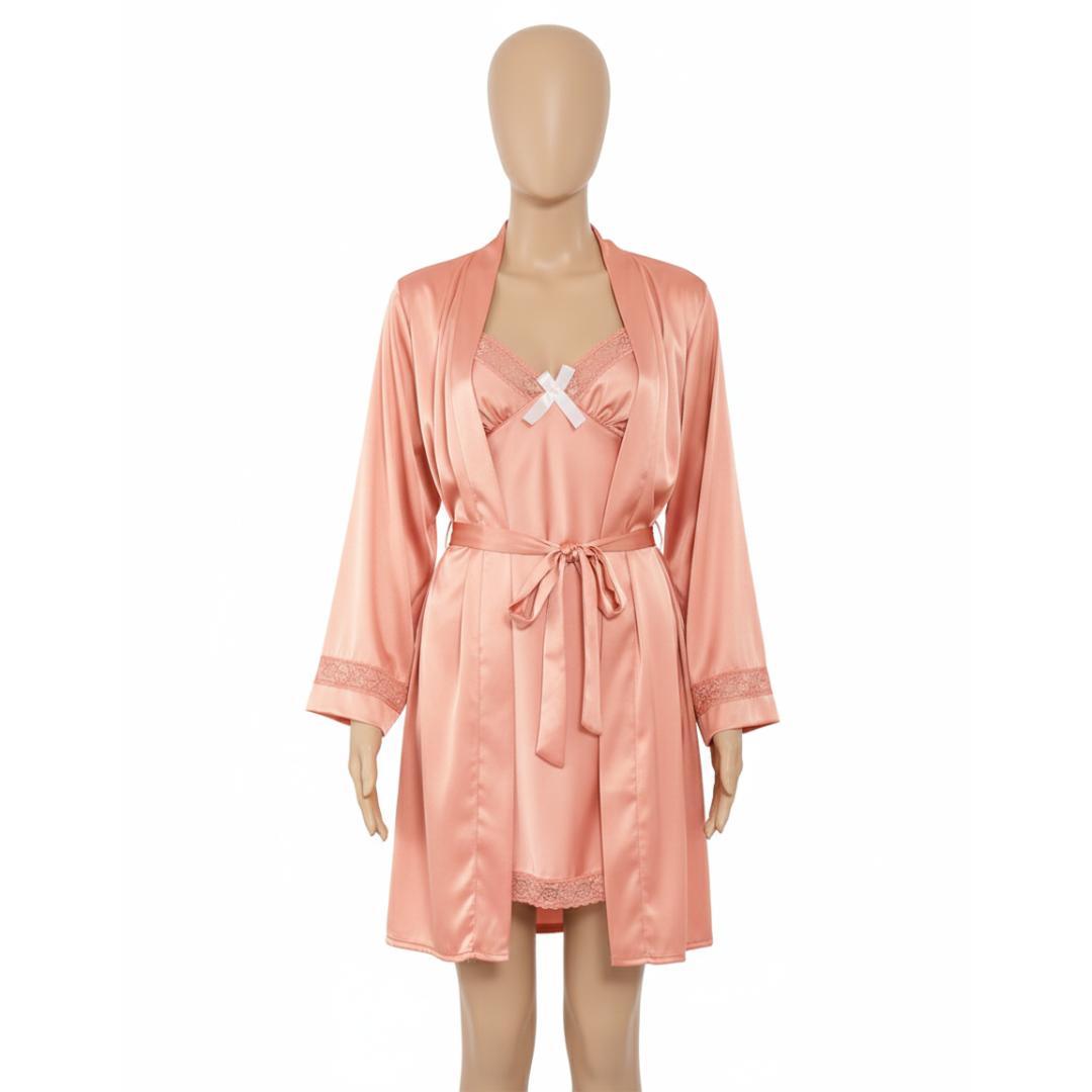 طقم لانجري قميص ستان و رووب دانتيلا و حزام - 3 قطع - 265