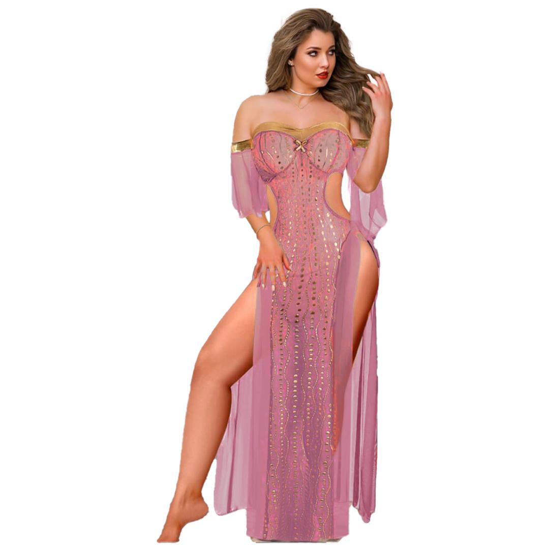 قميص نوم طويل مفتوح من الخصر والاطراف - 2 قطعة - 1052