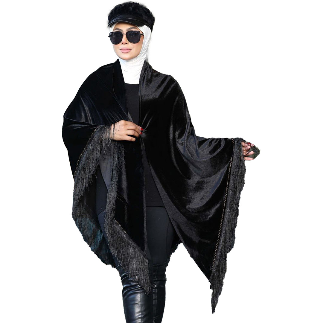 شال بتطريز اسد قطيفه - أسود