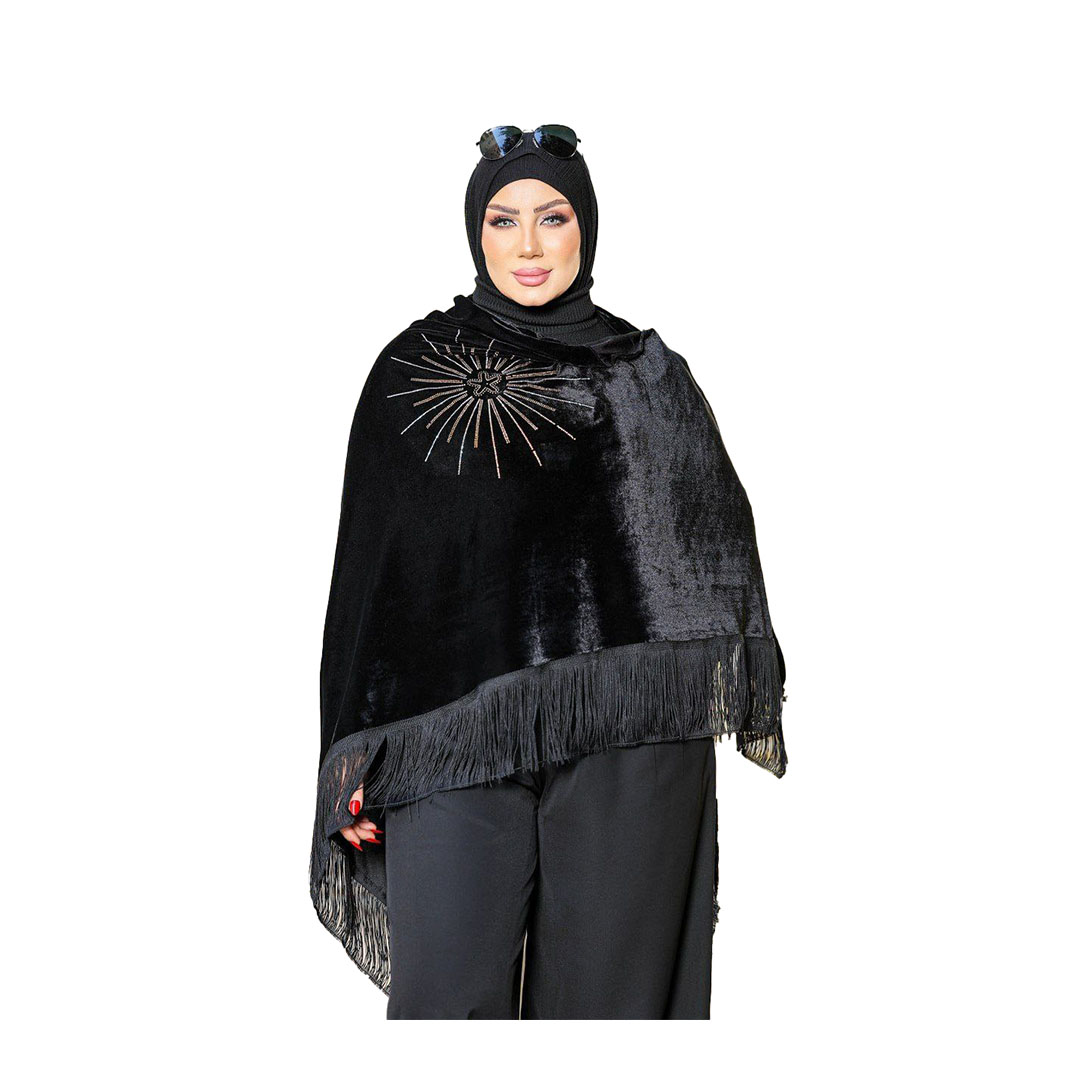 شال بتطريز شمس قطيفه - أسود