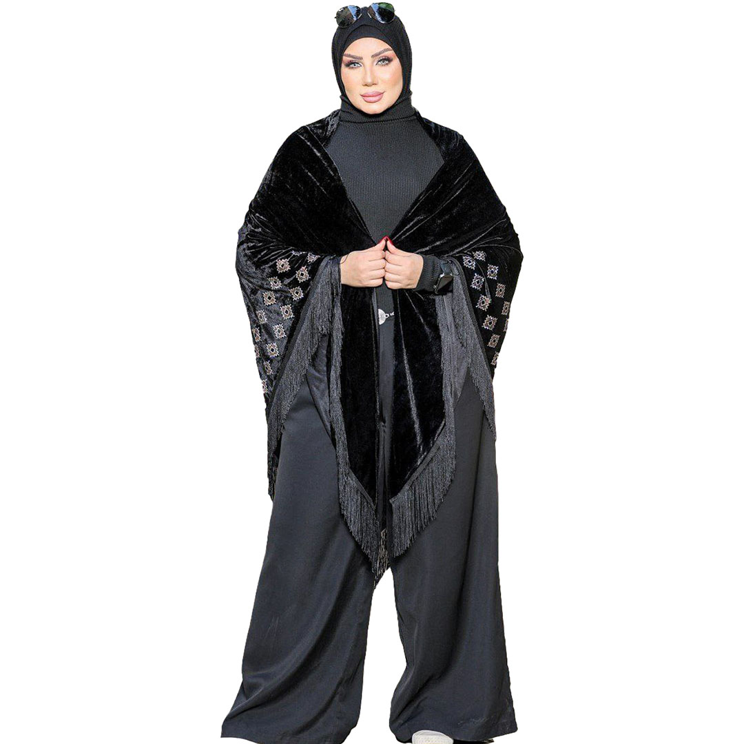 شال بتطريز  مثلثات قطيفه - أسود