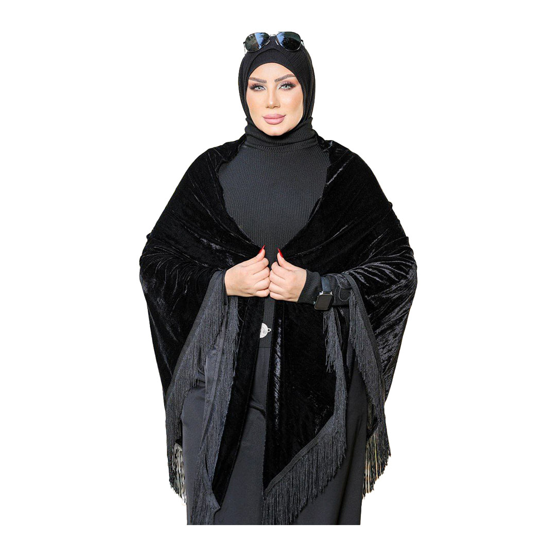 شال بتطريز علي شكل عين حورس قطيفه - أسود