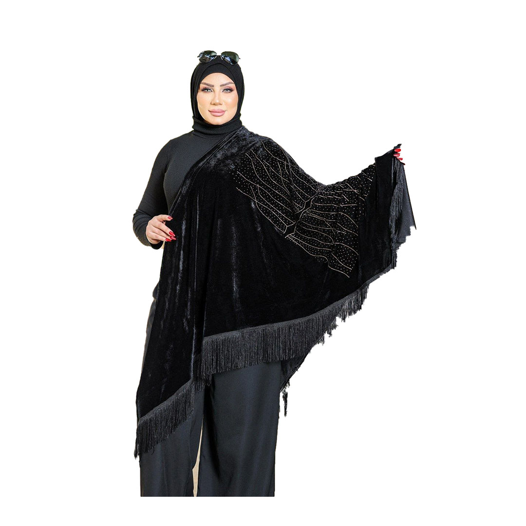 شال بتطريز الظهر بسيط قطيفه - أسود