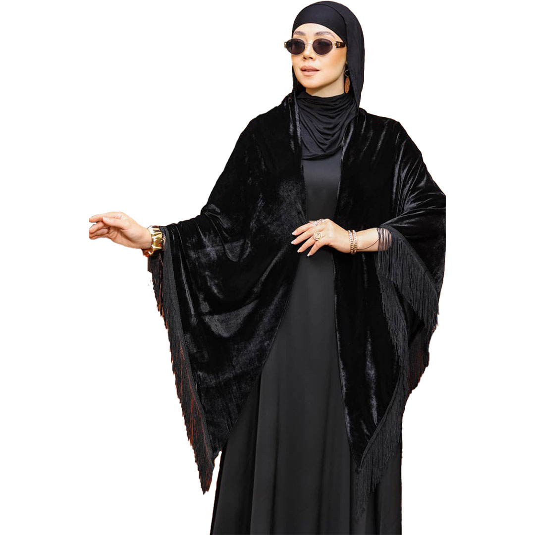 شال بتطريز وتصميم راقي قطيفه - أسود