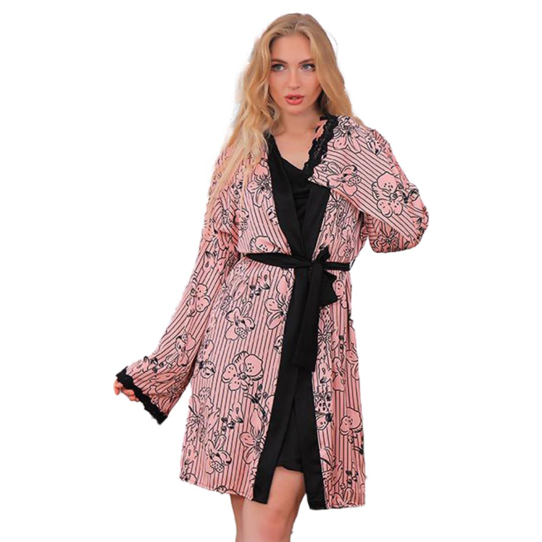 طقم رووب و قميص نوم قصير و حزام - 3 قطع - 228