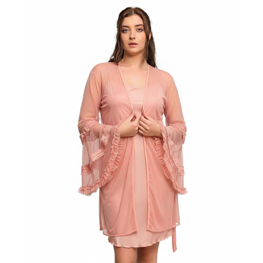 طقم رووب قميص ستان و رووب دانتيلا و حزام - 3 قطع - 238