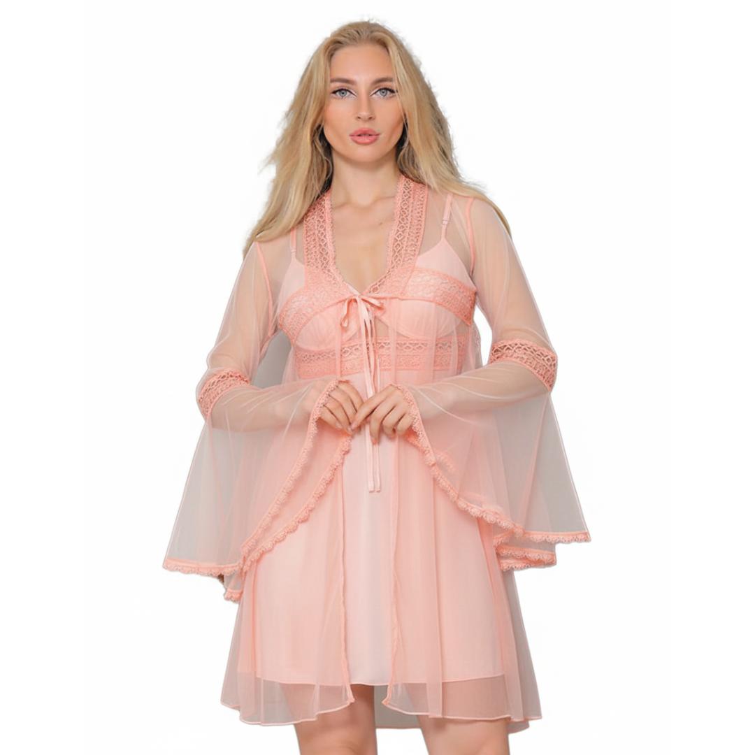 طقم رووب قميص ستان و رووب دانتيلا و حزام - 3 قطع - 239