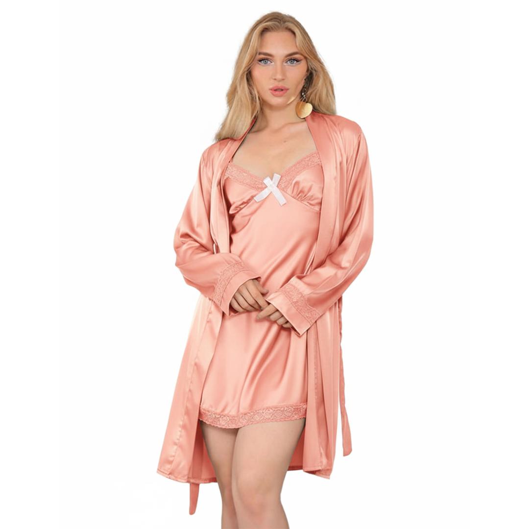 طقم لانجري قميص ستان و رووب دانتيلا و حزام - 3 قطع - 265