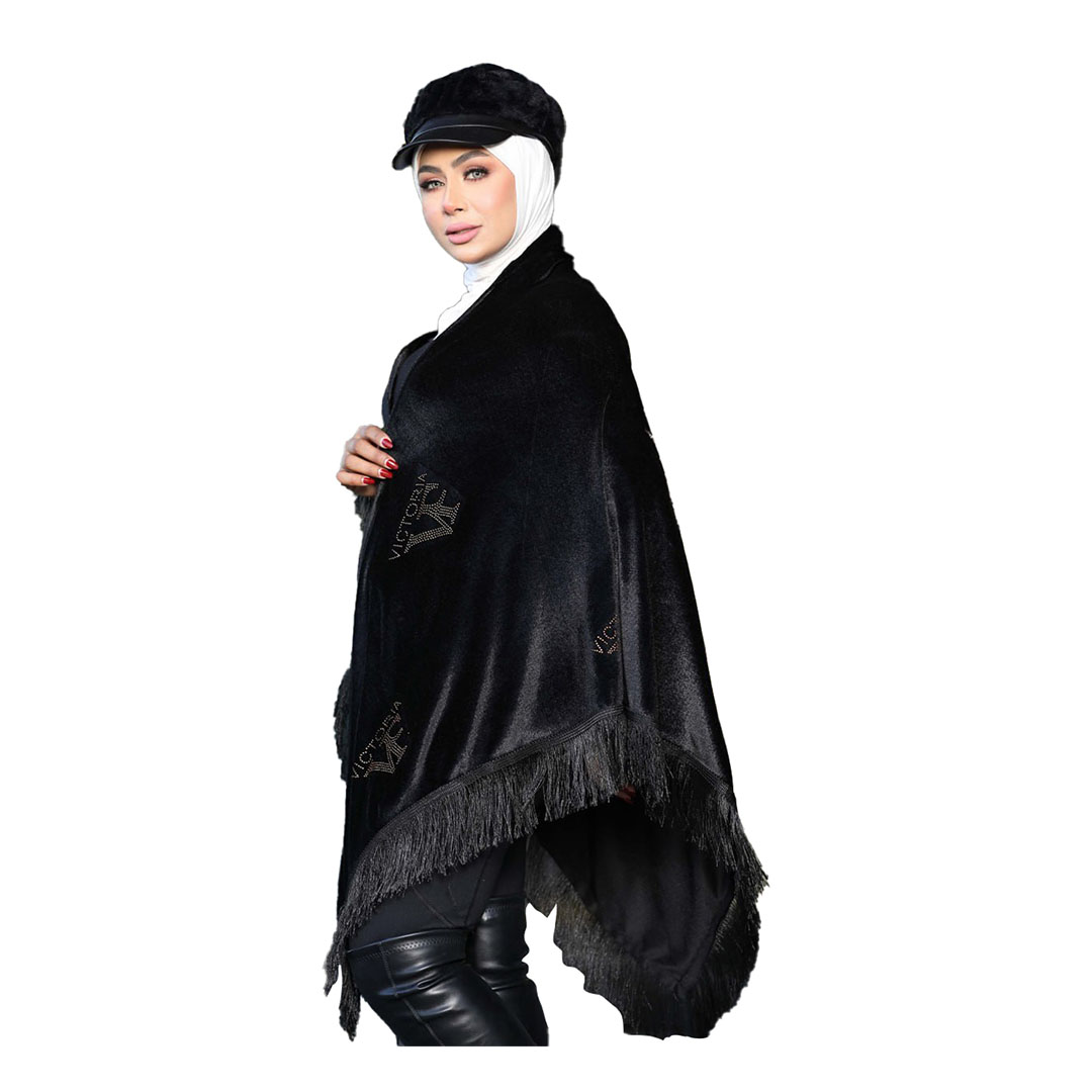 شال قطيفه تطرييز استراس شكل VF - أسود