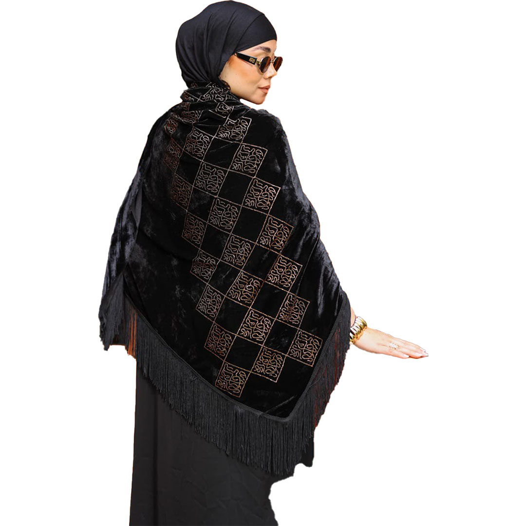 شال بتطريز وتصميم راقي قطيفه - أسود