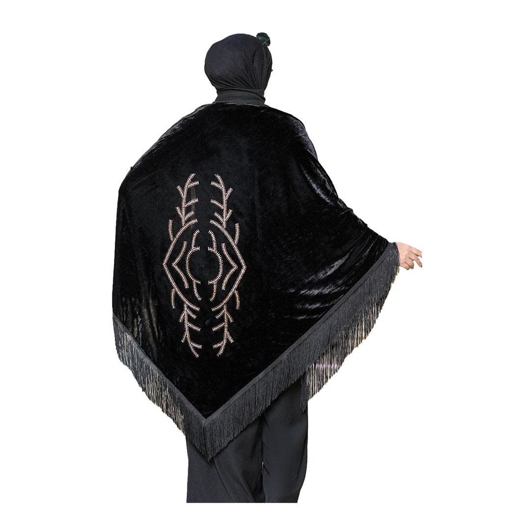 شال بتطريز علي شكل عين حورس قطيفه - أسود