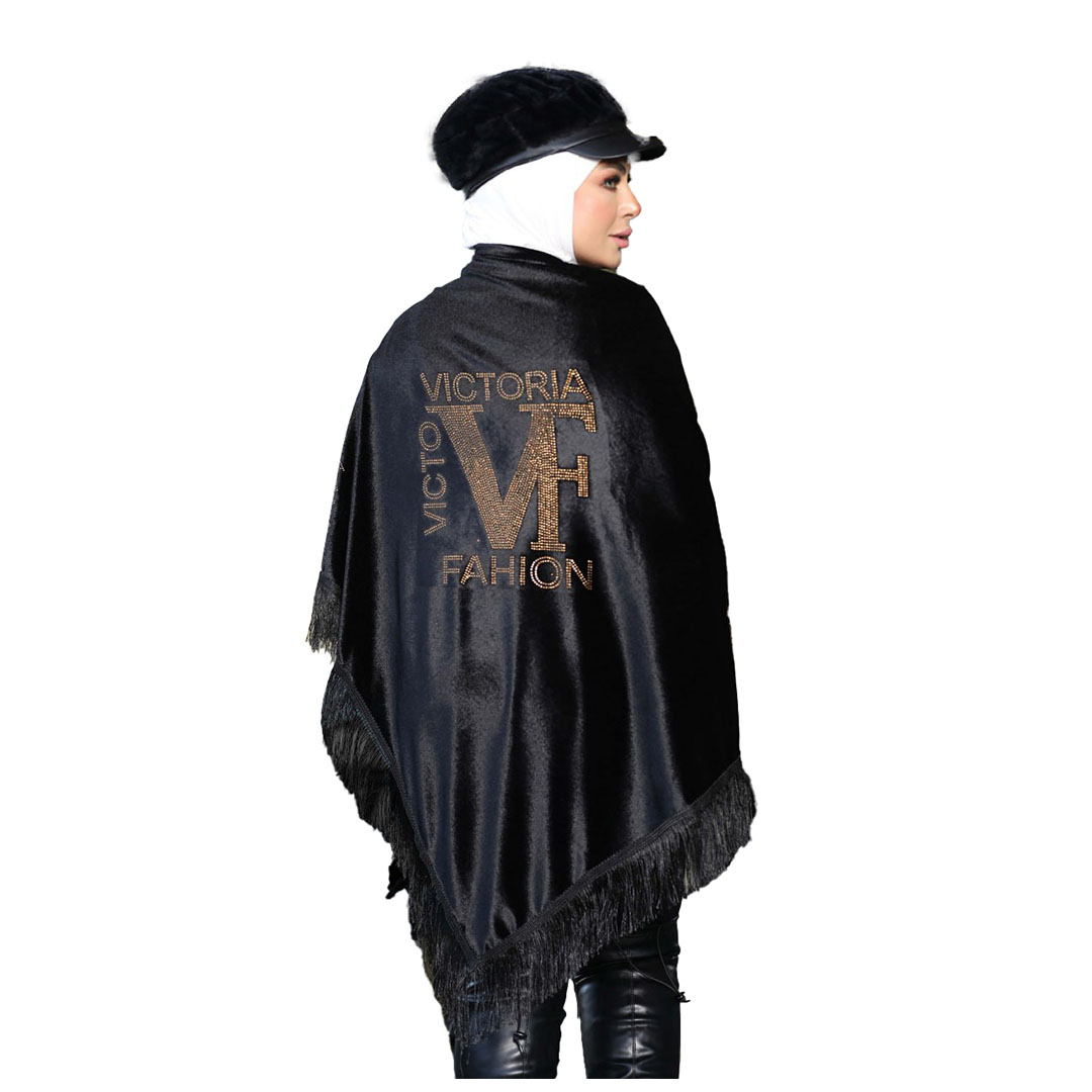 شال قطيفه تطرييز استراس شكل VF - أسود